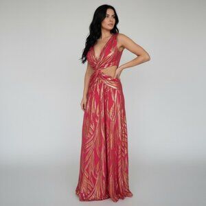 Ramy Brook Women’s Pink Silk Metallic Twisted Cutout Irene Dress – Size 4 (NWT)